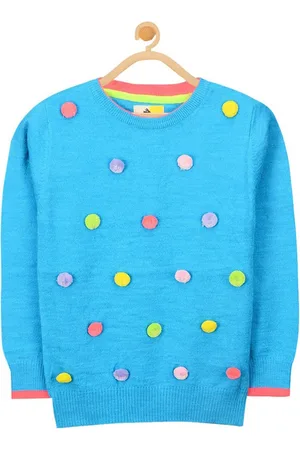 Cherry Crumble Girls Blue Pom Pom Pullover Sweater