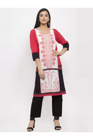 Aujjessa Women Pink & White Printed Straight Kurta