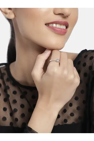 I Jewels Silver Plated CZ Crystal Studded Handcrafted Adjustable Finger Ring