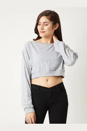 Miss Chase Women Grey Solid Pure Cotton Top