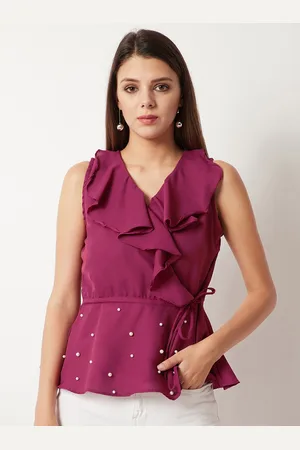 Miss Chase Women Magenta Embellished Wrap Top