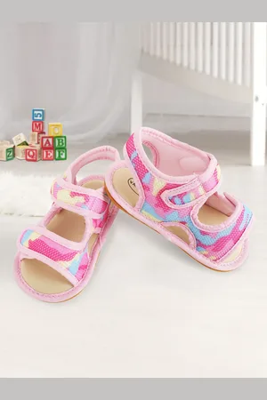 Baby Moo Infant Girls Pink & Blue Camouflage Print Open Toe Booties