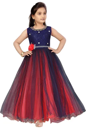 Aarika Girls Red Embellished Net Maxi Dress