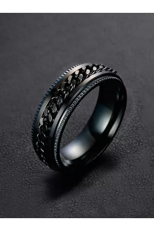 Yellow Chimes Men Black Stainless Steel Finger Ring