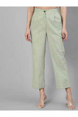 Jaipur Women Green Straight Fit High-Rise Trousers