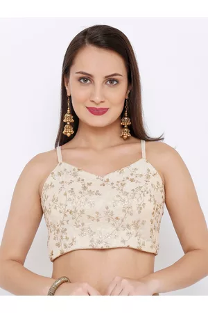 SALWAR STUDIO Women Gold-Toned Embroidered Tissue Readymade Saree Blouse