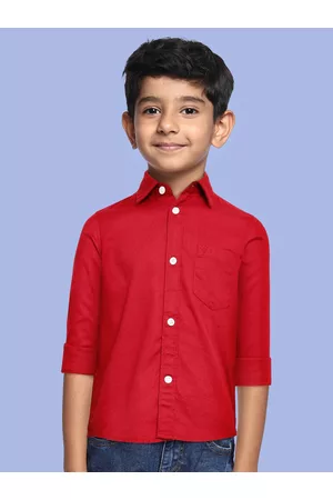 Indian Terrain Boys Red Pure Cotton Casual Shirt