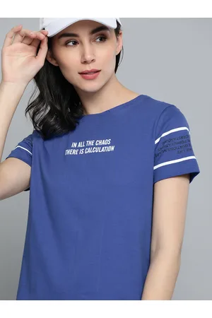 HARVARD Women Blue Pure Cotton Printed Detail Round Neck Pure Cotton T-shirt