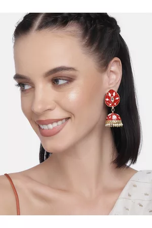 LAIDA Red Gold Plated Enamelled Handcrafted Dome Shaped Jhumkas