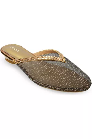 All Things Mochi Women Gold-Toned Printed Mules Flats