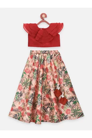 LilPicks Girls Maroon & Peach-Coloured Ready to Wear Lehenga &