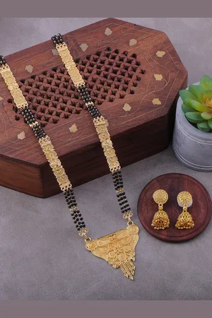 Brandsoon Gold-Plated Black Beaded Mangalsutra