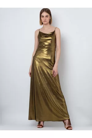 DODO & MOA Women Gold-Toned Solid Maxi Dress