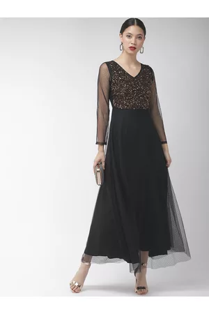 Antheaa Black Embellished Maxi Party Dress