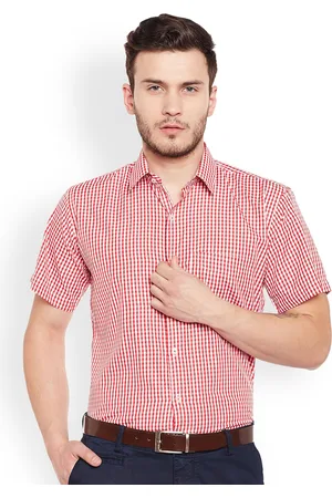 HANCOCK Men Red & White Slim Fit Checked Formal Shirt