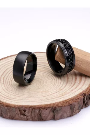 Yellow Chimes Men Set Of 2 Black Band Finger Rings