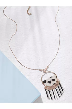 DEEBACO Rose Gold & Beige Leather Tasselled Necklace