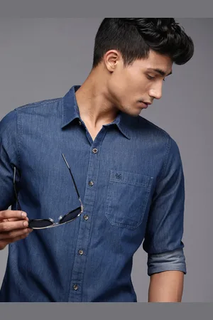 WROGN Men Blue Slim Fit Opaque Casual Denim Shirt