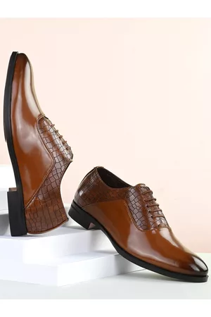 Invictus Men Tan Solid Leather Formal Derbys