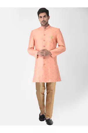SG LEMAN Men Peach Woven-Design Sherwani Set