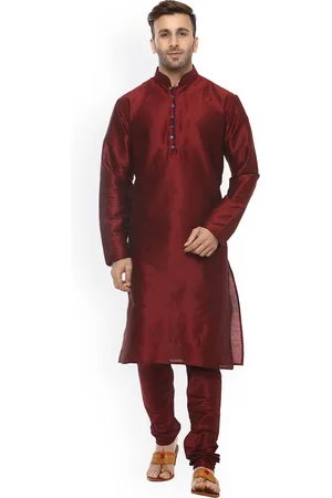 Hangup Men Maroon Solid A-Line Dupain Silk Kurta
