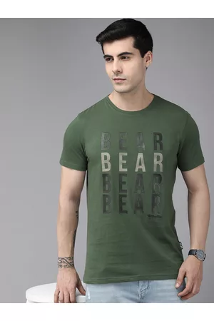 The Bear House Ardor Edition Men Green Brand Logo Printed Pure Cotton Slim Fit T-shirt
