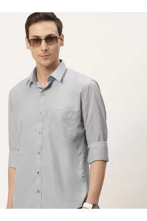 English Navy Men Grey Classic Slim Fit Casual Shirt