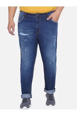 John Pride Plus Size Men Mildly Distressed Stretchable Light Fade Jeans