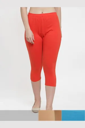 Jinfo Women Orange & Blue Pack Of 3 Solid Capris