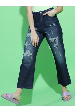 Tokyo Talkies Women Stunning Blue Wide Leg Fit Cropped Jeans