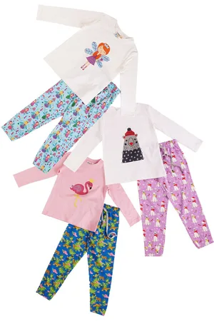 Frangipani Girls White & Blue Printed T-shirt with Pyjamas