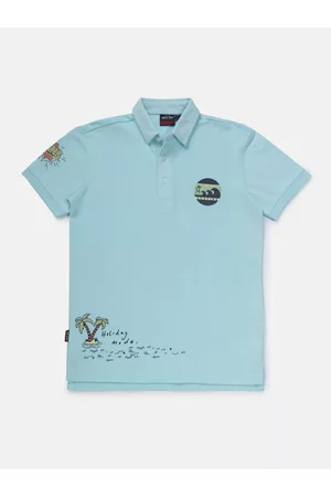 Gini and Jony Boys Blue Printed Polo Collar T-shirt
