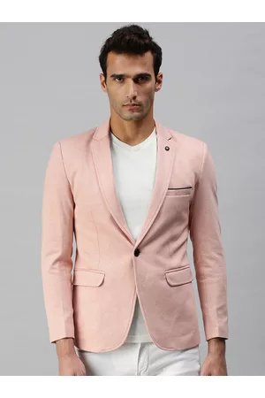 SHOWOFF Men Pink Solid Slim-Fit Single-Breasted Casual Blazers