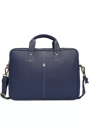 WildHorn Men Blue Textured Leather Laptop Bag