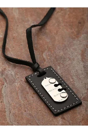 Voylla Men Silver-Plated Black Screw Pendant With Chain