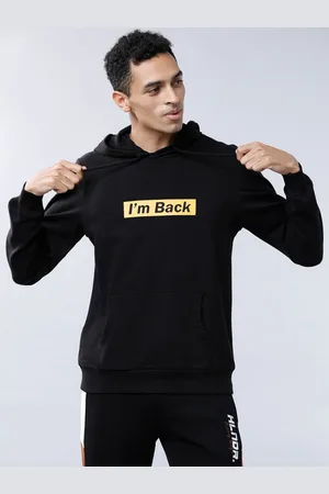 LocoMotive Men Black & Yellow Printed Hooded Sweatshirt