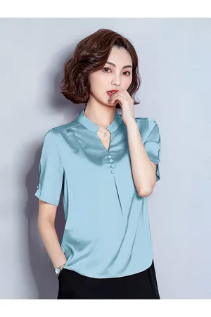 JC Collection Women Blue Solid Mandarin Collar Top