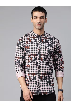 Hubberholme Men Pink & Black Printed Pure Cotton Casual Shirt