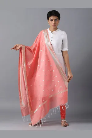 Elleven Orange & Silver-Toned Woven Design Dupatta with Zari