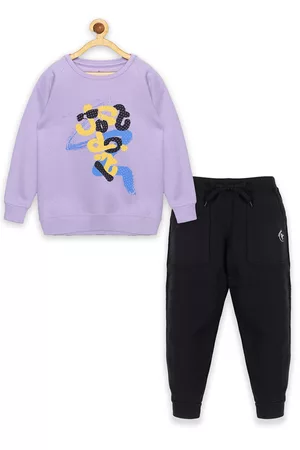 KiddoPanti Girls Lavender & Black Printed T-shirt