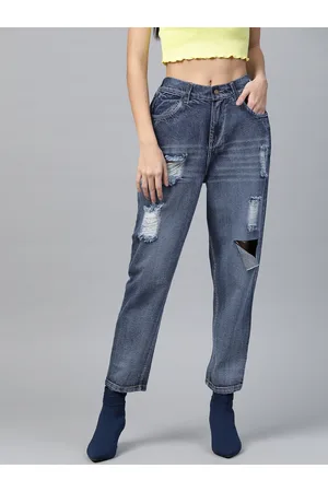 Sassafras Women Blue Pure Cotton Relaxed Fit High-Rise Highly Distressed Jeans