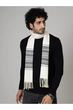 HANDICRAFT PALACE Men White & Blue Striped Woolen Muffler