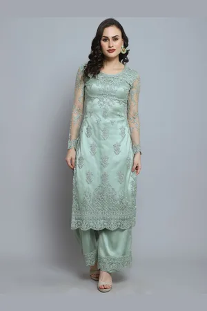 Stylee Lifestyle Green Embroidered Unstitched Dress Material