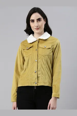 Campus Women Yellow Corduroy Outdoor Tailored Jacket