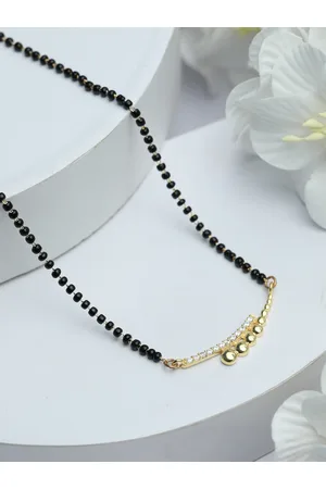 Priyaasi 925 Sterling Silver Gold-Plated CZ-Studded & Beaded Mangalsutra