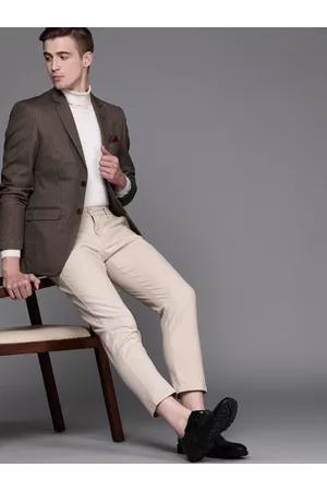 Louis Philippe Beige Self Designed Blazers