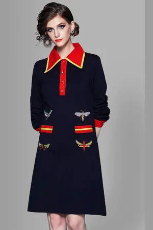 JC Collection Women Navy Blue & Red A-Line Dress