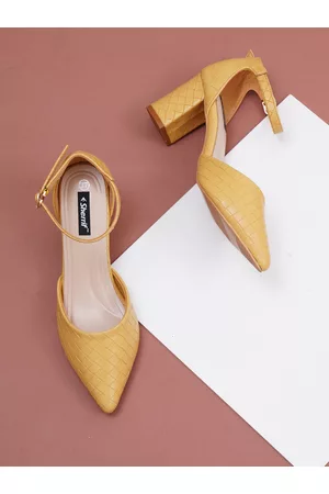 Sherrif Yellow Textured Block Pump Heels