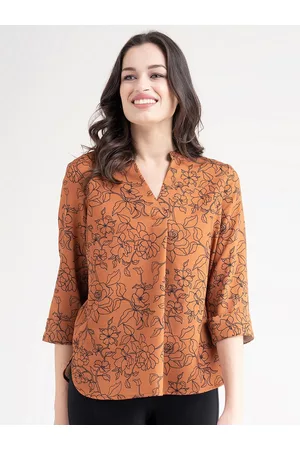 FableStreet Women Rust Floral Print Shirt Style Top