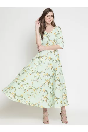 Sera Women Sea Green & Yellow Floral Print Maxi Dress